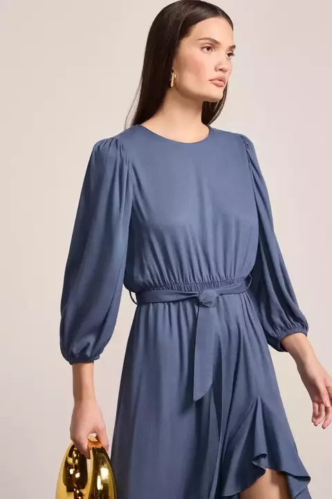 Vestido Midi Em Blend Viscose Azul Escuro LINZZI