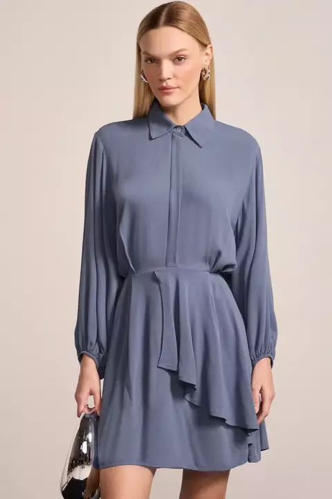 Feminino Vestido Chemise Em Crepe Azul Escuro LINZZI