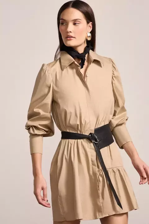 Vestido Chemise Em Tricoline Com Elastano Bege LINZZI