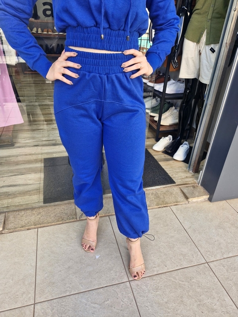 Feminino Calça Jogger Em Moletom Azul Escuro Linzzi
