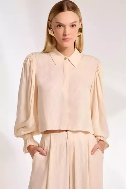 Feminino Camisa Cropped Em Viscose Jacquard bege claro LINZZI