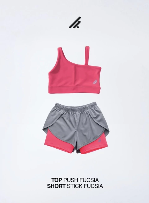 Conjunto Top Push Fucsia más Short Stick Fucsia