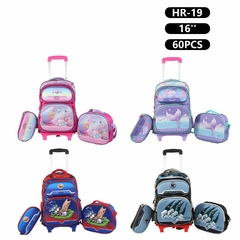 MOCHILA INFANTIL 3 PIEZAS LONCHERA+CARTUCHERA CON RUEDAS