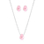 CONJ9251 - CONJUNTO COLAR + BRINCO PEDRA FUSION ROSA - FOLHEADO A PRATA 925 - comprar online