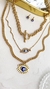 CONJ9392 - CONJUNTO COLAR + BRINCO TRIPLO OLHO GREGO AZUL ESCURO - AÇO INOX - DOURADO na internet