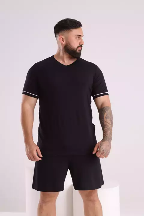 PIJAMA MASCULINO GOLA V - PRETO