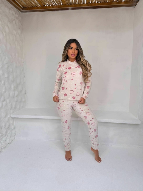 PIJAMA FLEECE - CORAÇÃO BEGE