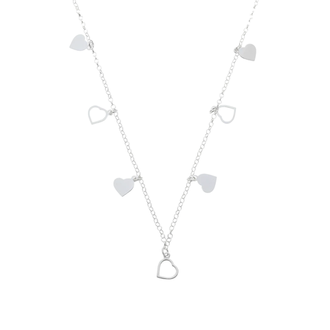Choker de prata 925 com corações lisos e vazados em corrente delicada de 40 cm