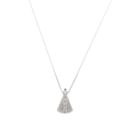 Colar de prata 925 com pingente de Nossa Senhora Aparecida cravejado.