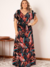 Vestido Feminino Longo Tropical com Decote V e Amarrações - Elegância e Conforto - Dardie