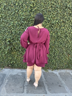 Macaquinho Iza- Plus size- marsala - Cheias de charme