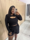 Cropped manga longa decote -Plus size