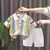 Conjunto de camiseta e shorts de algodão de manga curta infantil
