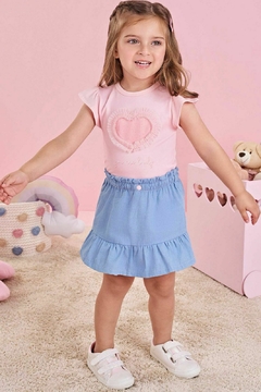 Conjunto de Body em Cotton e Short Saia em Light Chambray
