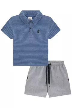 CONJUNTO DE CAMISA POLO EM COTTON LISTRADO FIO TINTO - comprar online