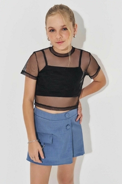 Short Saia em Alfaiataria Risca de Giz