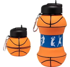 Garrafa de água de silicone dobrável, design temático basquete e futebol , à prova de vazamento
