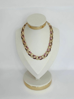COLAR ELO CRAVEJADO COM ZIRCÔNIAS ROSA