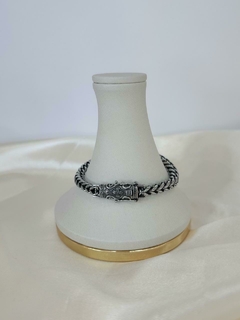 PULSEIRA AÇO ENVELHECIDO SPIGA TRIGO FECHO CRUZ R$215,00