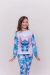 Pijama infantil de manga longa e calça com estampa do Stitch, com cores vibrantes e detalhes em coração.