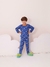 Pijama infantil azul com estampa de universo, modelo básico
