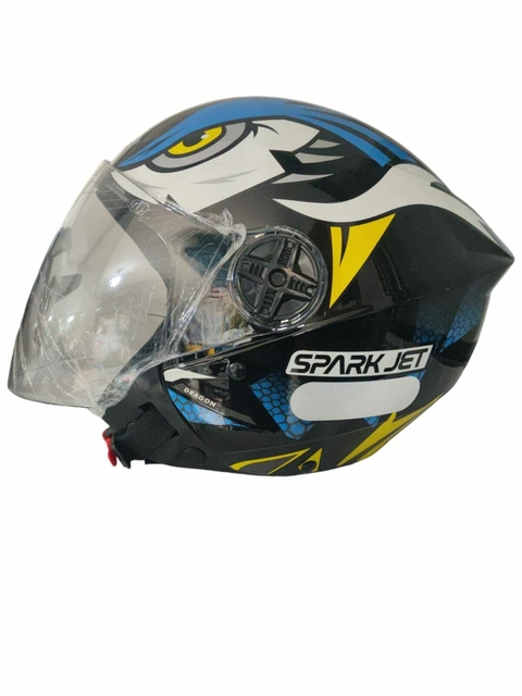 Capacete Aberto EBF Spark Jet Dragon Cor/ Preto e Azul