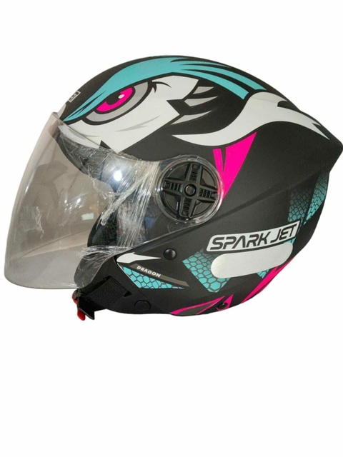 Capacete Aberto EBF Spark Jet Dragon Cor/ Preto Fosco e Verde Tiffany