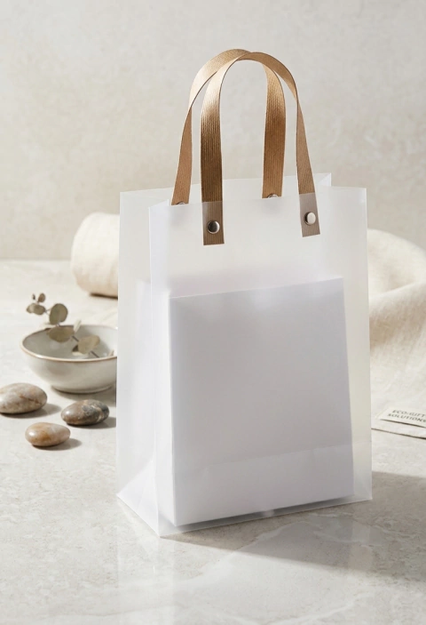 Bolsas PVC manija madera 15x21x8cm x10u