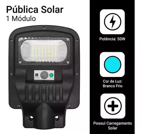 LUMINARIA PUBLICA SOLAR 50W SMD BRANCO FRIO
