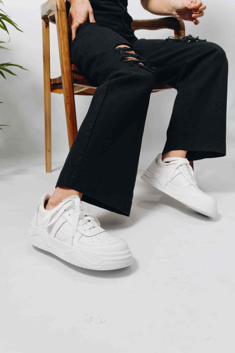 Zapatilla de cuero con plataforma blanca (6000GR)