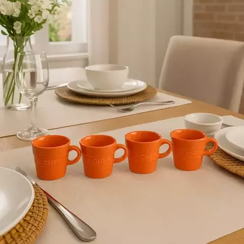 Jogo 4 xicaras Café Retrô Cerâmica Laranja - comprar online