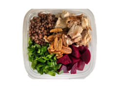 Ensalada de pollo con lentejas remolacha y espinaca