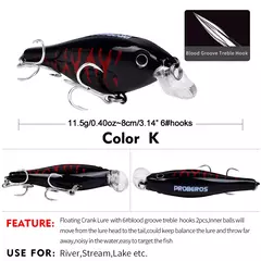 PROBEROS-Simulação Flutuante Crankbait Fishing Lure, Bionic 11.5g