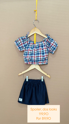 CONJUNTO BLUSA EM MEIA MALHA XADREZ E SHORTS SAIA - comprar online