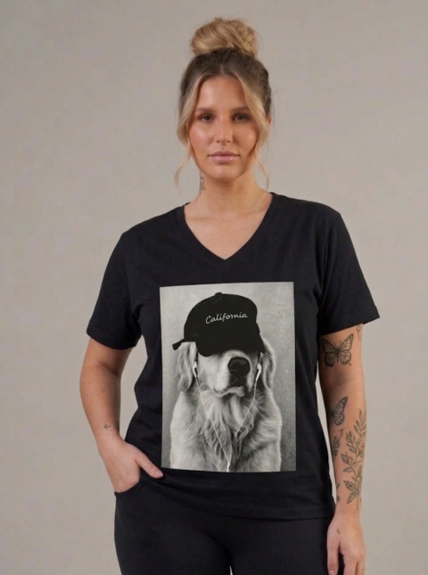 Remera MC Escote V Estampada - Dog California