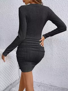 Mia Muse-vestidos de mujer de punto acanalado, ajustados, lisos, sexys, con cuello en V, Mini vestidos cortos informales de manga larga, Otoño e Invierno