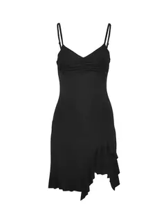 Imagen de Novedad de verano, vestidos de mujer con cuello en V y tirantes tejidos, vestidos acampanados sexis lisos sin mangas, ropa ajustada para discoteca, minivestidos elegantes para fiesta para mujer