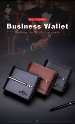 Cartera de cuero genuino BULLCAPTAIN, cartera de negocios de diseñador de marca para hombre, monedero de almacenamiento multifunción, paquete de tarjetas Rfid, cartera para hombre - comprar en línea