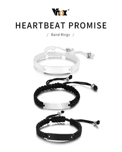 Vnox-pulsera de cadena de cuerda trenzada para hombre, brazalete con nombre personalizado, fecha, cita inicial, grabado personalizado, longitud ajustable - comprar en línea