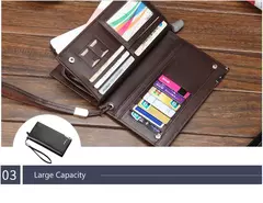 Baellerry, carteras largas para hombre, bolso con cremallera de gran capacidad, tarjetero, monedero para hombre, bolsillo para monedas, cartera de mano de marca de lujo para hombre - Eleganzie