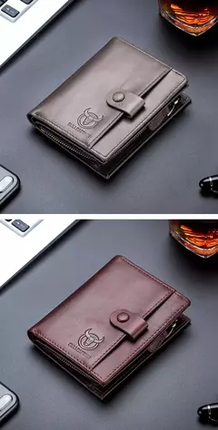Cartera BULLCAPTAIN RFID para hombre, monedero de cuero para hombre, cartera con cremallera, tarjetero, monedero, tarjetero - Eleganzie