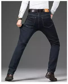 Image of Pantalones vaqueros informales de talla grande 42 44 46 a la moda para hombre, pantalones vaqueros clásicos de negocios rectos elásticos, pantalones de primavera y otoño de marca masculina