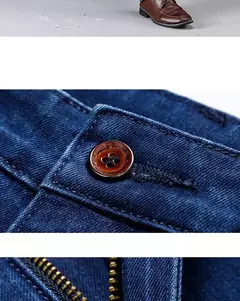 Pantalones vaqueros gruesos de cintura alta para hombre, pantalón recto elástico, informal, de negocios, de marca, estilo clásico, Otoño e Invierno - Eleganzie
