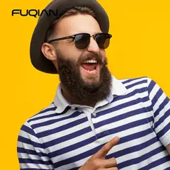 Imagen de Gafas de sol polarizadas clásicas de medio marco para hombres y mujeres, gafas de sol pequeñas con remaches Retro, gafas de sol populares negras antideslumbrantes para viajar
