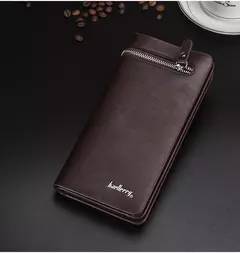 Baellerry-billetera larga de cuero PU con doble cremallera para hombre, bolsillo para teléfono de gran capacidad, cartera clásica multifunción para hombre 2022