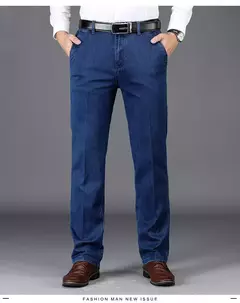 Image of Pantalones vaqueros gruesos de cintura alta para hombre, pantalón recto elástico, informal, de negocios, de marca, estilo clásico, Otoño e Invierno