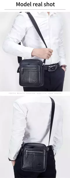 Imagen de BULLCAPATIN Bolso de hombro de cuero genuino para hombre, maletín tipo mensajero, bolso cruzado, bolso de viaje