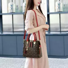Bolso de mano con letras en inglés para mujer, bolso con asa superior y borlas de cuero PU, bolso de hombro de lujo, bolso de mano de gran capacidad con diseño