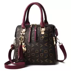 Bolso de mano con letras en inglés para mujer, bolso con asa superior y borlas de cuero PU, bolso de hombro de lujo, bolso de mano de gran capacidad con diseño - tienda en línea