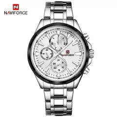 NAVIFORCE-Reloj de pulsera de acero inoxidable para hombre, cronógrafo informal clásico, resistente al agua, de cuarzo, con indicador de Fecha